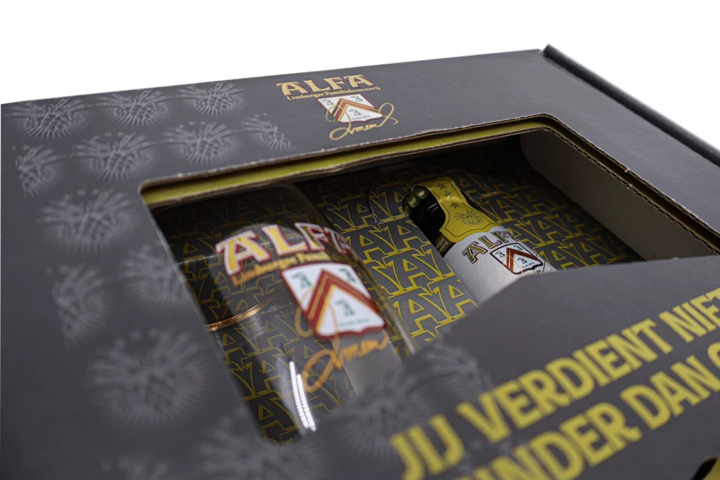 Golfkarton Geschenkverpakking, goudfolie offset bedrukt met inlay