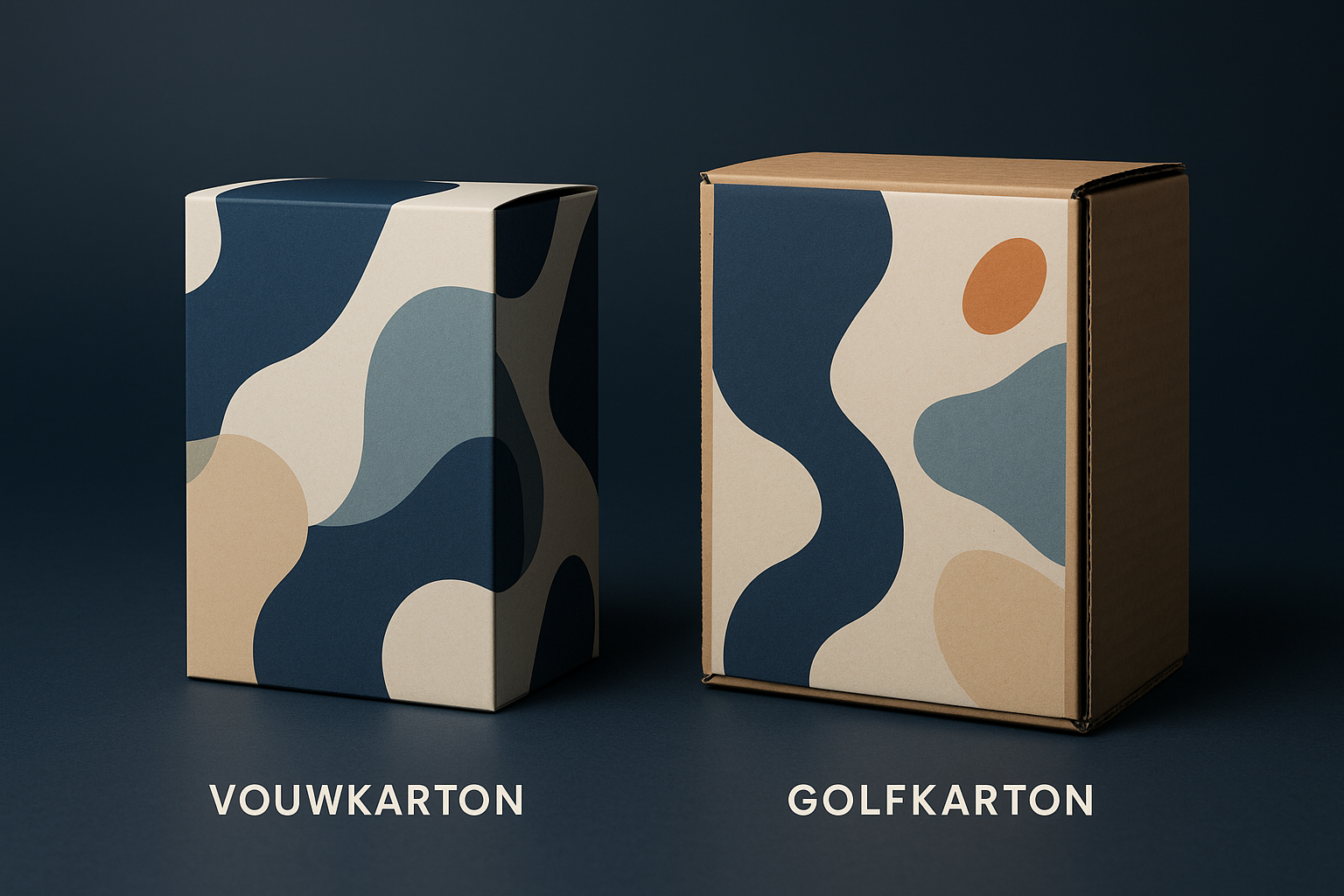 Vergelijking tussen een vouwkartonnen en een golfkartonnen private label verpakking naast elkaar
