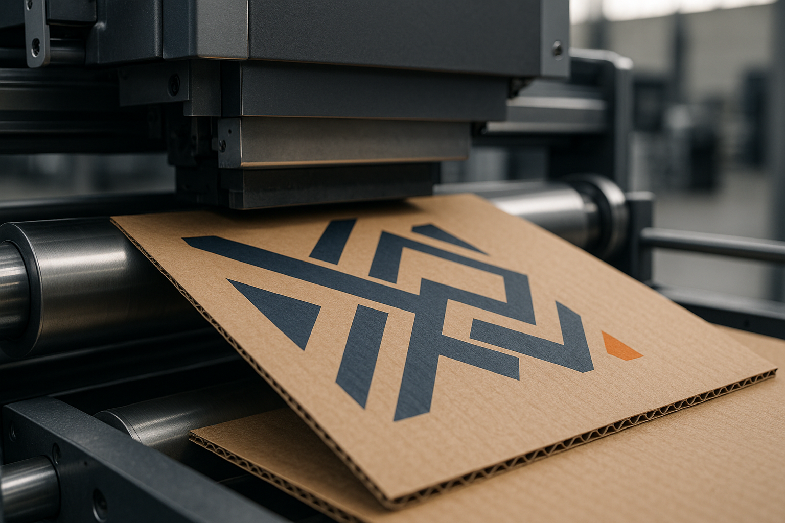 Digitale bedrukking van een kartonnen plaat tijdens het printproces voor verzenddozen